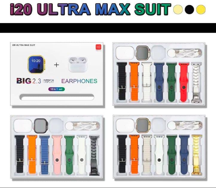 i20 Ultra Smart Watch – 7-in-1 Bundle with Earbuds, Fitness Tracker & Straps