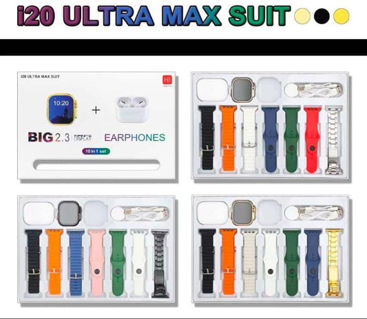 i20 Ultra Smart Watch – 7-in-1 Bundle with Earbuds, Fitness Tracker & Straps
